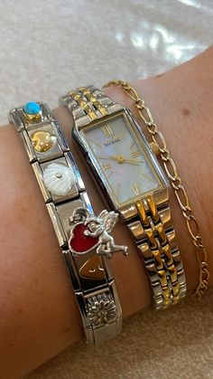 mixing metals & permanent bracelets are IN for 2024 Gold And Silver Bracelets, Mixed Metal Jewelry, Dope Jewelry, Jewelry Essentials, Funky Jewelry, Jewelry Lookbook, Stacked Jewelry, American Beauty, Girly Jewelry