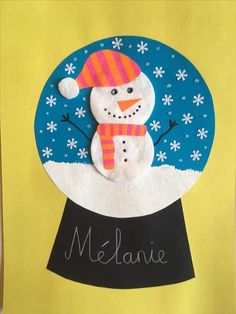 a handmade snowman card with the name melanie on it