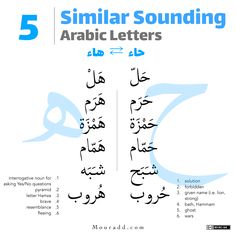 an arabic book with the words 5 similar soundings in two different languages, including one for