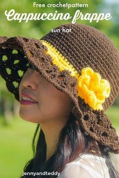 Lace brim sun hat crochet pattern Jenny & Teddy Crochet Spring Hat, Cappello Cloche, Crochet Hat With Brim, Crochet Sun, Crochet Summer Hats, Crochet Sun Hat, Crocheted Hats, Beginner Crochet Tutorial