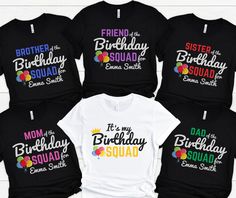 Custom Birthday Squad Shirts Birthday Team Shirt Birthday Party Shirts Custom Birthday T-shirt Birthday Crew Shirts Birthday Group Shirts Great item for that special someone or for yourself! Please contact me below if you have any questions! Details: Shirt (Bella Canvas 3001) -  - 100% cotton (fiber content may vary for different colors) - Medium fabric  - Classic fit - Tear-away label - Runs true to size Sweater (Gildan 18000)-  - 50% cotton, 50% polyester - Medium-heavy fabric (8.0 oz/yd² (271 Cheap Custom Name T-shirt For Birthday, Birthday Crew Shirts, Birthday Group Shirts, Birthday Party Shirts, Birthday Squad Shirts, Deer Shirt, Purple Party, Squad Shirt, Birthday Party Shirt