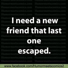 a quote that reads i need a new friend that last one escaped