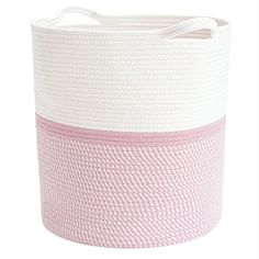 pink and white storage basket with handles