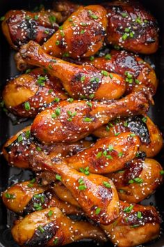 chicken wings with sesame seeds in a pan