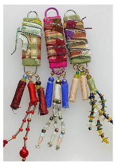 Textile Jewelry Diy, Boho Jewels, Bead Dangles, Fiber Jewelry, Textile Jewelry, Fabric Beads