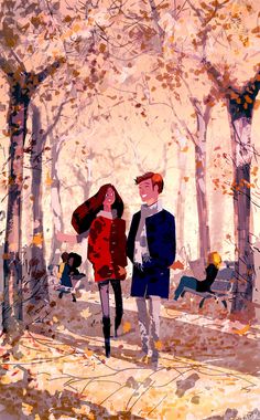 two people are walking through the woods together