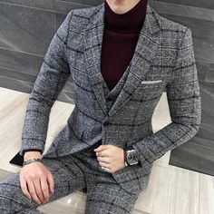 2018 Brand Groom Dress Formal Wear Groomsmen White/Black/Red Wedding Suits Blazer Men's Prom Tuxedos (Jacket+Pants+Vest+Bow) 1 Men Suits Wedding Black, Coat Pant For Men Suits Wedding, Plaid Wedding Dress, Royal Blue Mens Suit, 3 Piece Suit Men, Blue Mens Suit, Plaid Tuxedo, Mens Tweed Suit, Men Suits Wedding