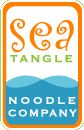 the logo for noodlele company with an orange and blue border around it's bottom corner