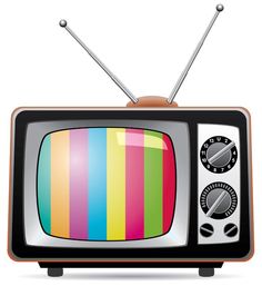 an old fashioned television with colorful lines on the screen and two antennas attached to it