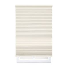 a white window blind with pleated cording on the top and bottom, in front of a white background