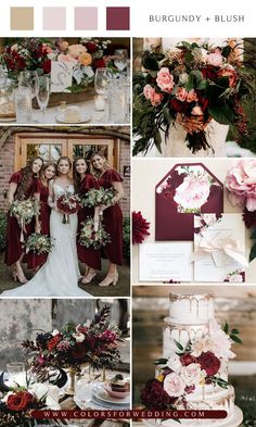 the wedding color scheme is burgundy and blush