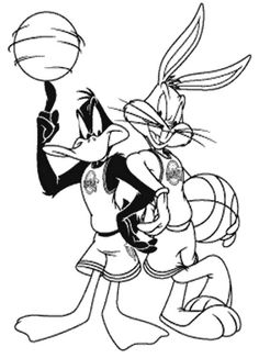 an image of bugs and tails playing with a basketball ball in the cartoon character coloring book