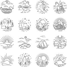 hand drawn camping and travel icon set