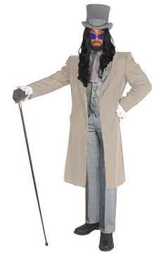 Costume Base Includes: Long lined grey frock coat with velvet lapels, white wing tip formal shirt, silver grey brocade vest. Costume Plus Includes: Long lined grey frock coat with velvet lapels, white wing tip formal shirt, silver grey Victorian ascot tie, lace cuffs, vampire broach, silver grey paisley brocade vest, eye glasses, grey gloves, and grey bell top hat. Not Included but a must: Walking Stick/cane, wig, pants, and our model. A Heritage Costumes Exclusive. Our adult famous people costu Gary Oldman Dracula, Victorian Vampire Costume, Victorian Male, Wedding Victorian, Victorian Theme, Victorian Vampire, Victorian England, Ascot Ties, Grey Gloves