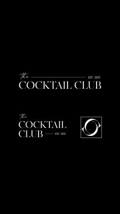 the cocktail club logo is shown in black and white on a dark background with text