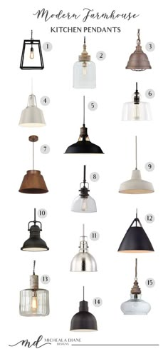 the different types of pendant lights hanging from ceiling to ceiling, all with numbers on them