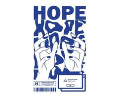 a poster with the words hope and two hands reaching up to each other in front of a barcode code