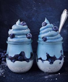 two jars filled with blueberry ice cream