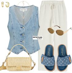 Kikay Outfits, Denim Waistcoat Outfit, Denim Waistcoat Outfit Woman, Waistcoat Outfit Women, Wallpaper Facebook, Waistcoat Outfit, Pant Outfits, Linen Pants Outfit, Denim Waistcoat