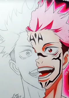 a drawing of a man with red hair and white face paint on it's face