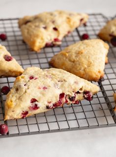 fresh baked cranberry scones cooling on a wire rack, ready to be eaten