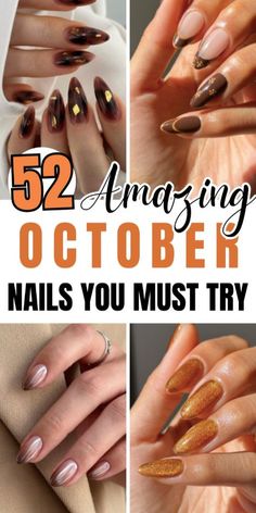 October Nails Almond, October Nails Square, Short October Nails, October Nails Acrylic, Nails Halloween October, October Nails Fall Short, October Nails Short, October Nail Colors, Nails Ideas October