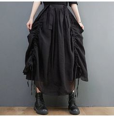 voluminous steampunk skirt Gathered Long Skirt, Punk Long Skirt, Modern Steampunk Fashion, Parachute Skirt, Drawstring Fashion, Adjustable Skirt, Panelled Skirt, Steampunk Woman, Steampunk Skirt