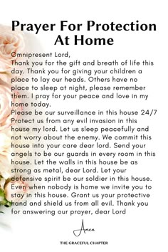 a prayer for protection at home with pink roses on the table and in front of it