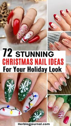 christmas nail designs and nail art ideas Christmas Nails Short Almond Shape, Simple Nail Design Christmas, Almond Shape Christmas Nail Designs, Round Holiday Nails, Holiday Short Acrylic Nails, Shellac Nail Designs Christmas, Nail Holiday Ideas, Christmas 2024 Nail Ideas, Christmas Holiday Nails Ideas