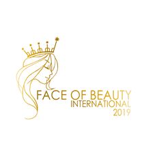 the face of beauty international logo with a woman's head wearing a tiara