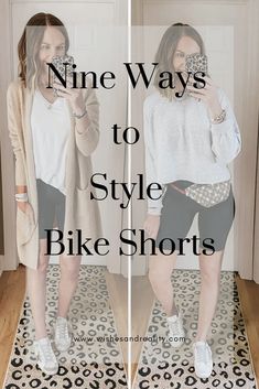 Fall Black Shorts Outfit, Biker Shorts Outfit For Moms, Classy Bike Shorts Outfit, Biker Shorts Outfit Mom, Biker Shorts Long Shirt, Jean Jacket Biker Shorts Outfit, Travel Shorts Outfits, Biker Shorts And Tennis Shoes Outfit, Bike Shorts Outfit Summer Casual Mom