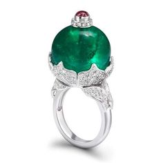 Titanic Jewelry, Jewelry Brands, Ruby Beads, Emerald Bead, Discount Jewelry, Cabochon Ring, Emerald Jewelry, Emerald Engagement Ring, Art Deco Ring