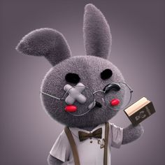 a rabbit with glasses and a book in his hand