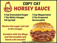 Horsey Sauce, Copy Cats, Homemade Sauce Recipes, Homemade Mixes, Copykat Recipes, Sauces And Dips, Copycat Restaurant Recipes, Sauces And Dressings, Homemade Seasonings