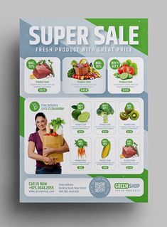 a flyer for a fresh produce sale with an image of a woman holding a box