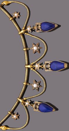 A lapis lazuli, pearl and diamond fringe necklace, circa 1860 The snake-link… Luxury Lapis Lazuli Elegant Necklace, Luxury Elegant Lapis Lazuli Necklace, Vintage Lapis Lazuli Gemstone Jewelry, Luxury Gold Beaded Lapis Lazuli Necklace, Luxury Vintage Lapis Lazuli Jewelry, Snake Head, Bioshock Infinite, Lapis Necklace, Bijoux Art Nouveau