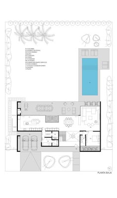 the floor plan for this modern house shows an indoor swimming pool and living room area