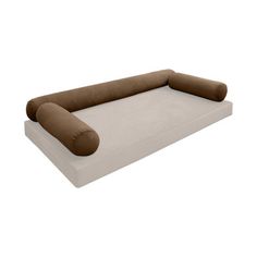 the dog bed is made from foam and has a brown pillow on top of it