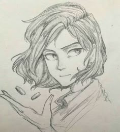 a pencil drawing of a girl holding her hand up to the side with one eye open