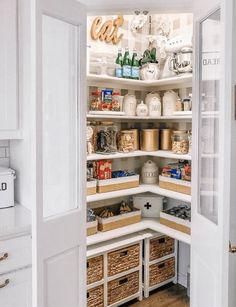 an open pantry filled with lots of food