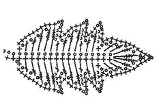 a fish skeleton is shown in the shape of a cross stitch pattern, with small dots all over it