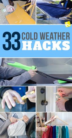 collage of photos showing how to use cold weather hacks