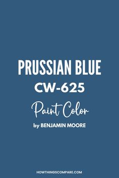 the russian blue paint color is shown in white on a blue background with text that reads,