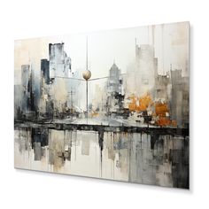 an abstract cityscape with buildings and water