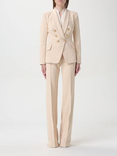 Suit ELISABETTA FRANCHI Woman color Yellow Cream Cream Suits Women, Suit For Woman, Cream Suit, Beige Outfit, Yellow Cream, Italian Fashion Designers, Italian Fashion, Woman Colour, Yellow Color