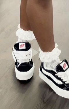 Ruffle Socks, Socks, Lace, White, Black