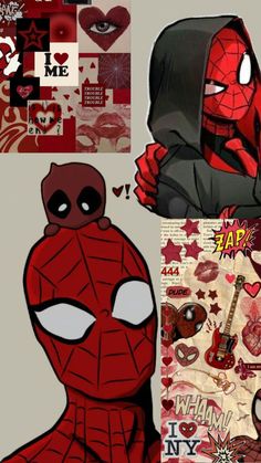 spider - man and the amazing spider - man collaged in red, white, and black