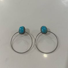 This Pair Measures 2” Width And Unique Turquoise Cabochons. Handmade In Sterling Silver With The Maker’s Mark. These Are A Great Everyday Pair That Are Lightweight With Just Enough Turquoise For A Beautiful Pop Of Color Near Your Face. Nickel-free Turquoise Small Hoop Earrings, Turquoise Nickel-free Small Hoop Earrings, Nickel-free Turquoise Teardrop Hoop Earrings, Turquoise Teardrop Nickel-free Hoop Earrings, Turquoise Sterling Silver Nickel-free Hoop Earrings, Turquoise Hoops, Turquoise Hoop Earrings, Maker’s Mark, Color Pop