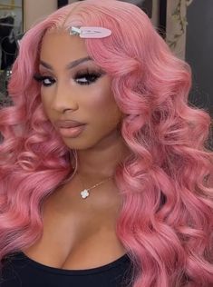 Pinkys Playtime Wig - Etsy Pink Frontal Wig, Birthday Wigs, Pink Hair Black Women, Pink And Blonde Hair, Hairstyle Wigs, Teen Hair, Bday Hair, 22nd Bday, Pink Wigs