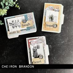 three cards with different pictures on them and the words, hope, laugh, laugh